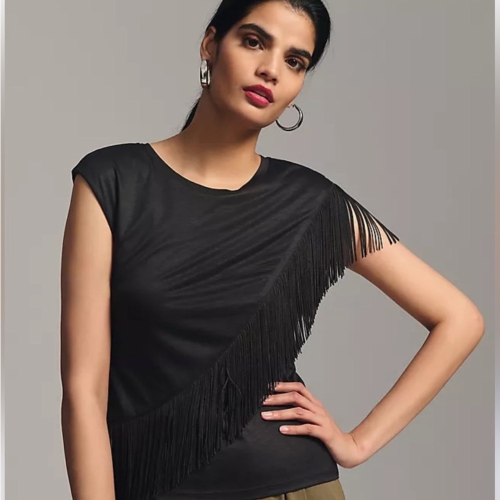 Anthro black Fringe Women Top